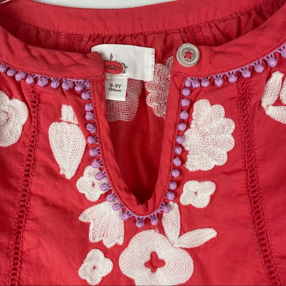 Boden kids girl coral red embroidered floral cutout blouse top 8/9 - Picture 3 of 8